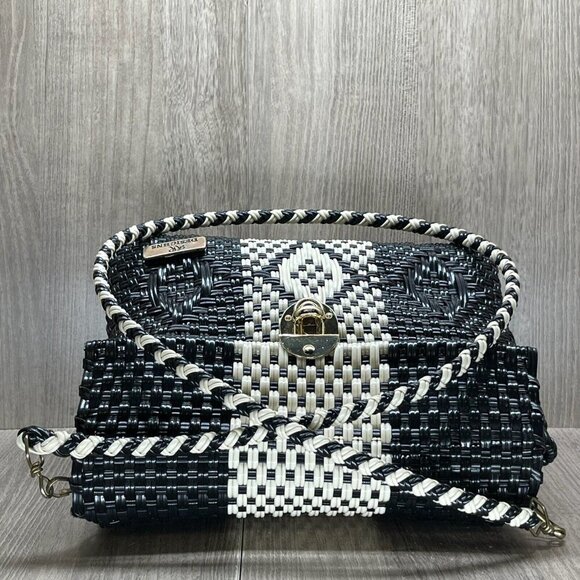 KR Designs Mexican Handmade Artisan Woven Boho Womens Handbag Black White - Picture 2 of 10